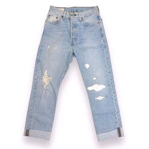 ✨ Levi’s Classic 501 25 straight leg wash light blue button fly ankle le…